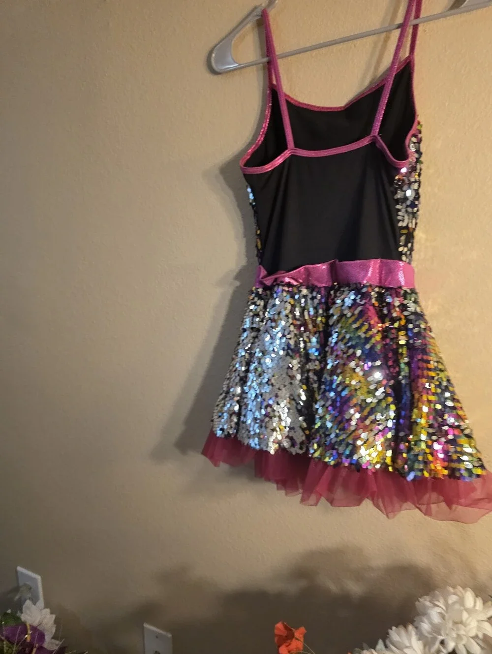 Black and Pink Sequin Girls Dance Costume Dress